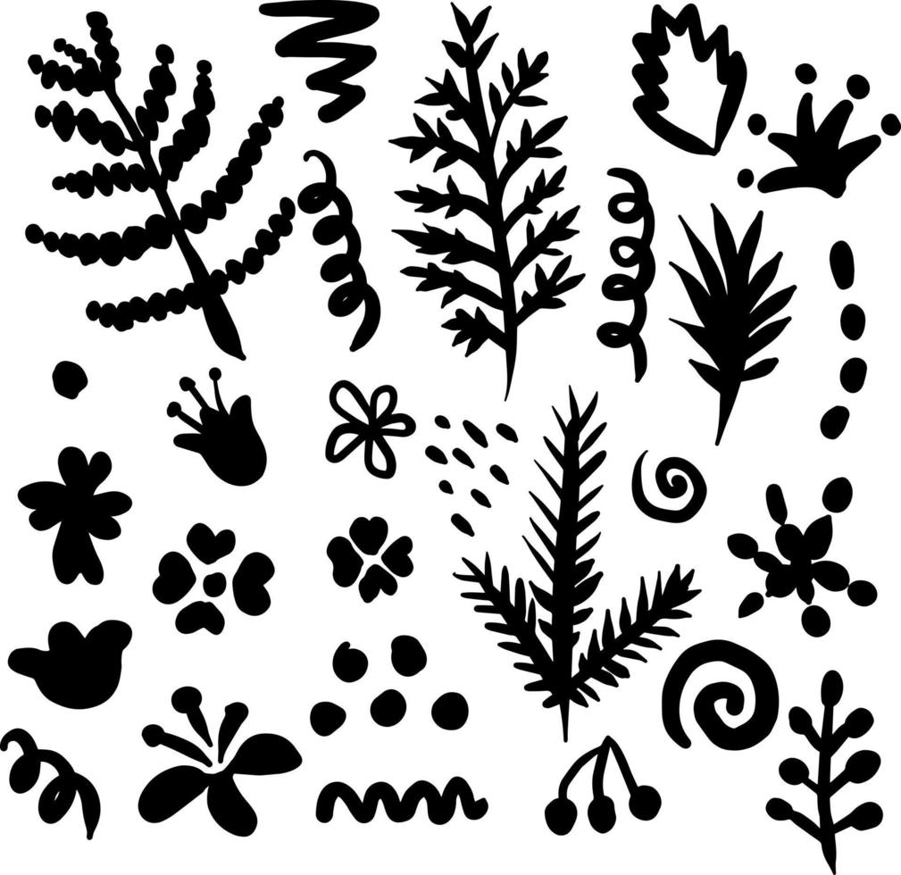 collection de dessins dessinés à la main de silhouette d'herbes vecteur