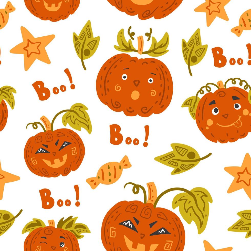 modèle sans couture de citrouilles doodle halloween mignon vecteur