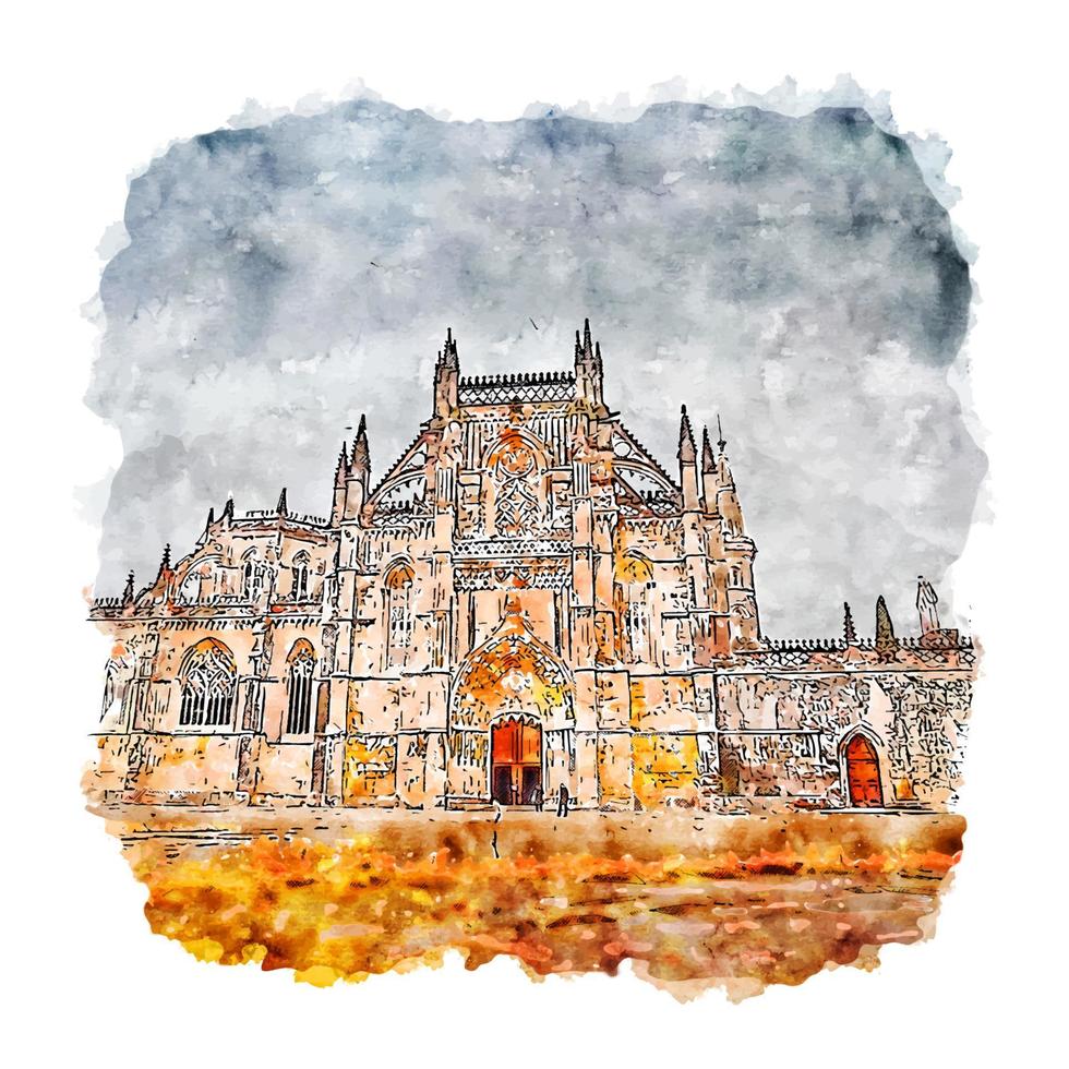 batalha portugal croquis aquarelle illustration dessinée à la main vecteur