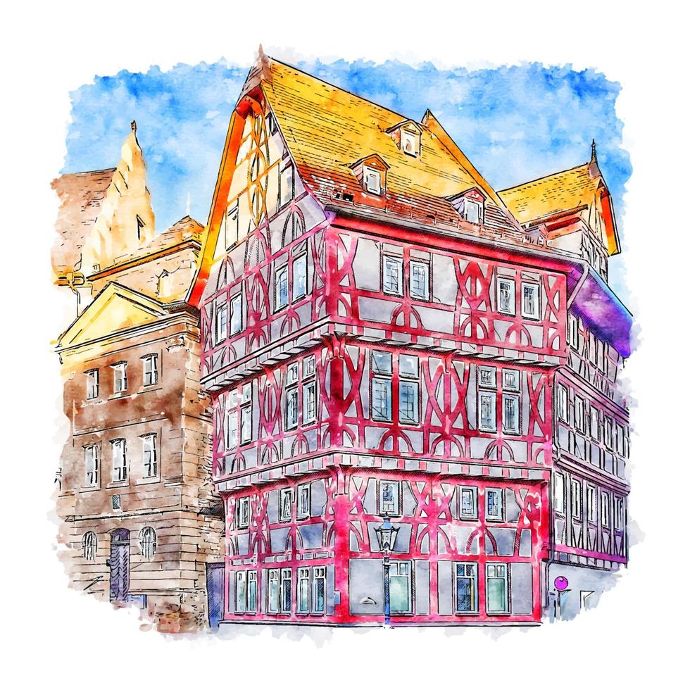 aschaffenburg allemagne croquis aquarelle illustration dessinée à la main vecteur