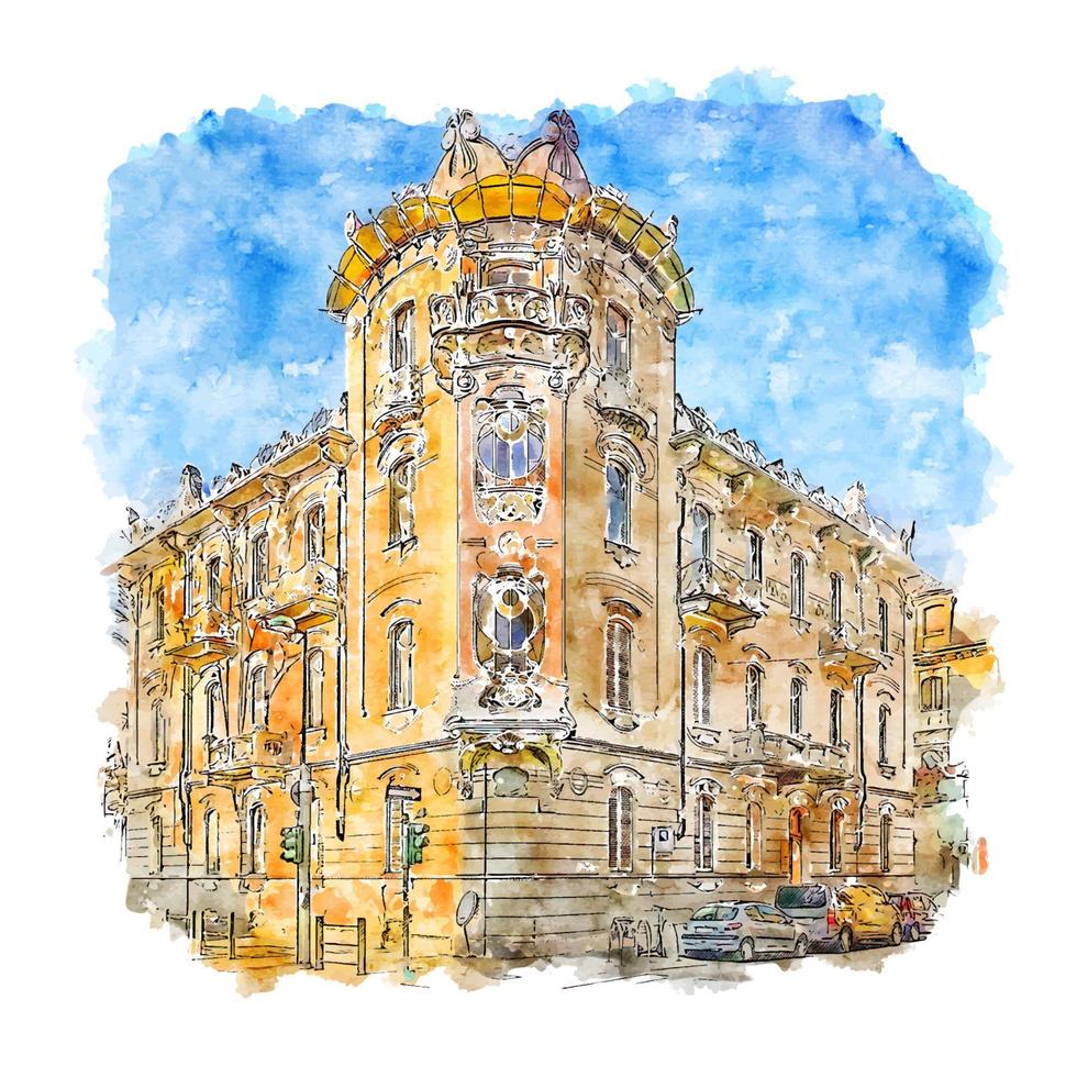 la casa fenoglio italie croquis aquarelle illustration dessinée à la main vecteur