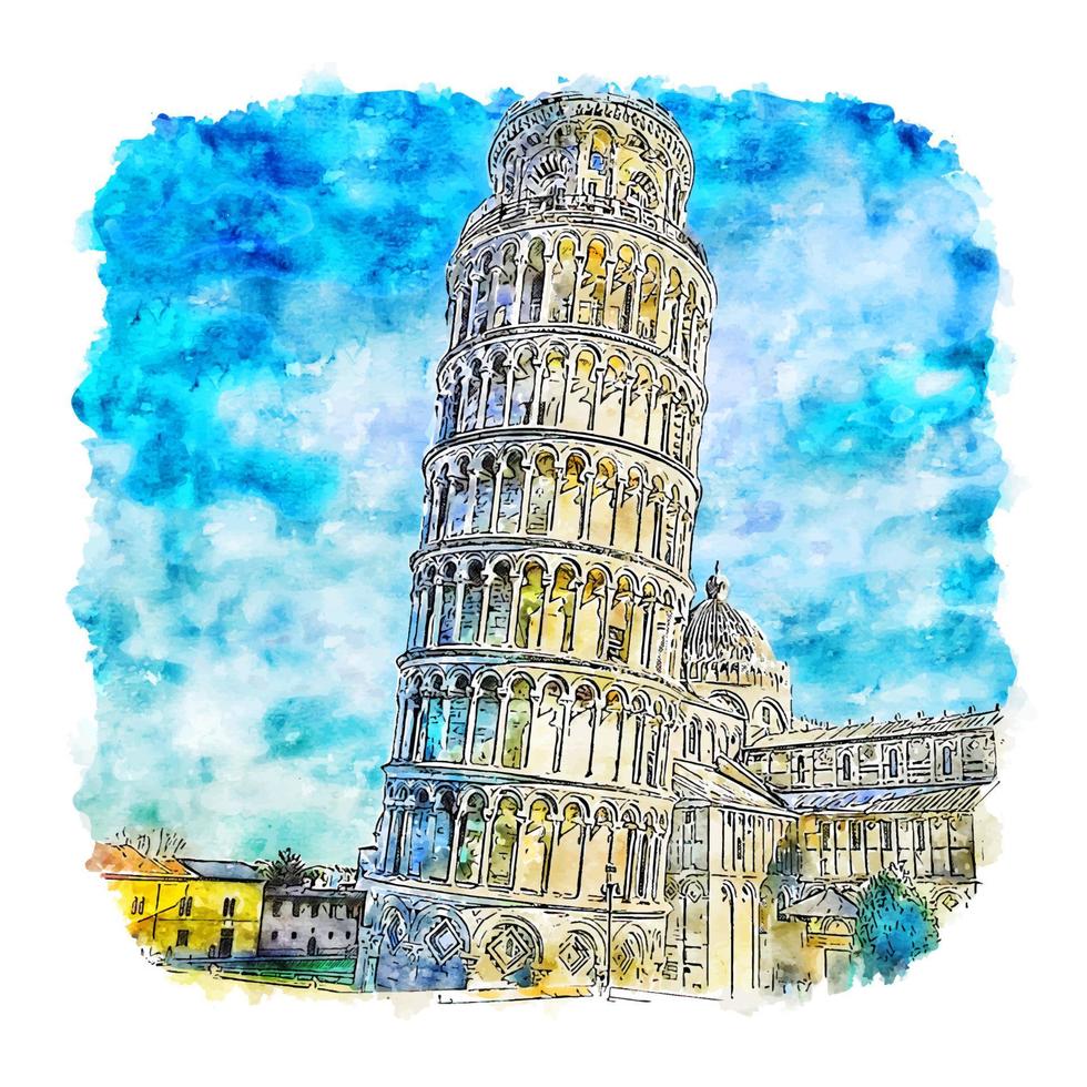 tour de pissa italie croquis aquarelle illustration dessinée à la main vecteur