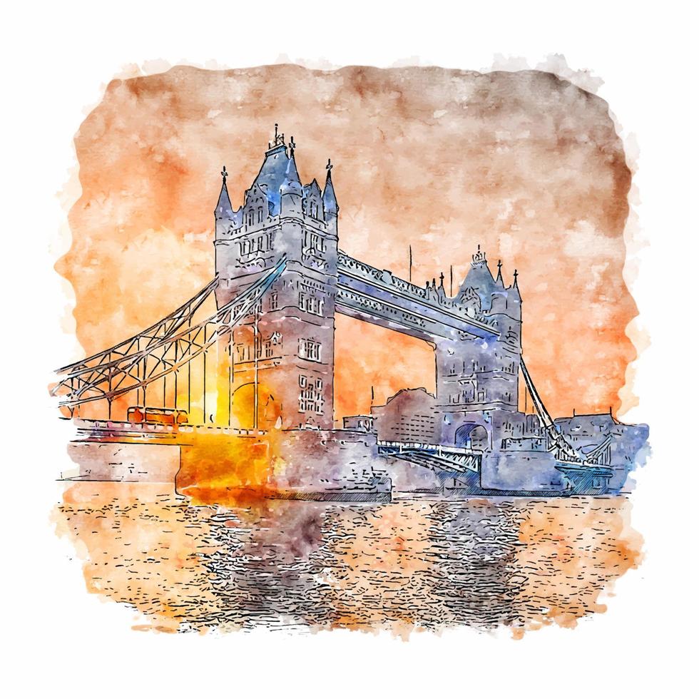 tower bridge londres croquis aquarelle illustration dessinée à la main vecteur