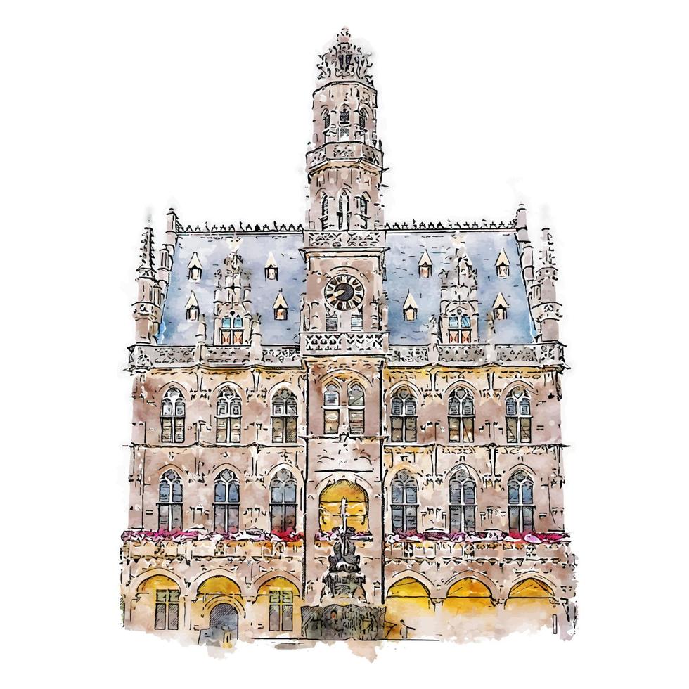 audenarde belgique croquis aquarelle illustration dessinée à la main vecteur