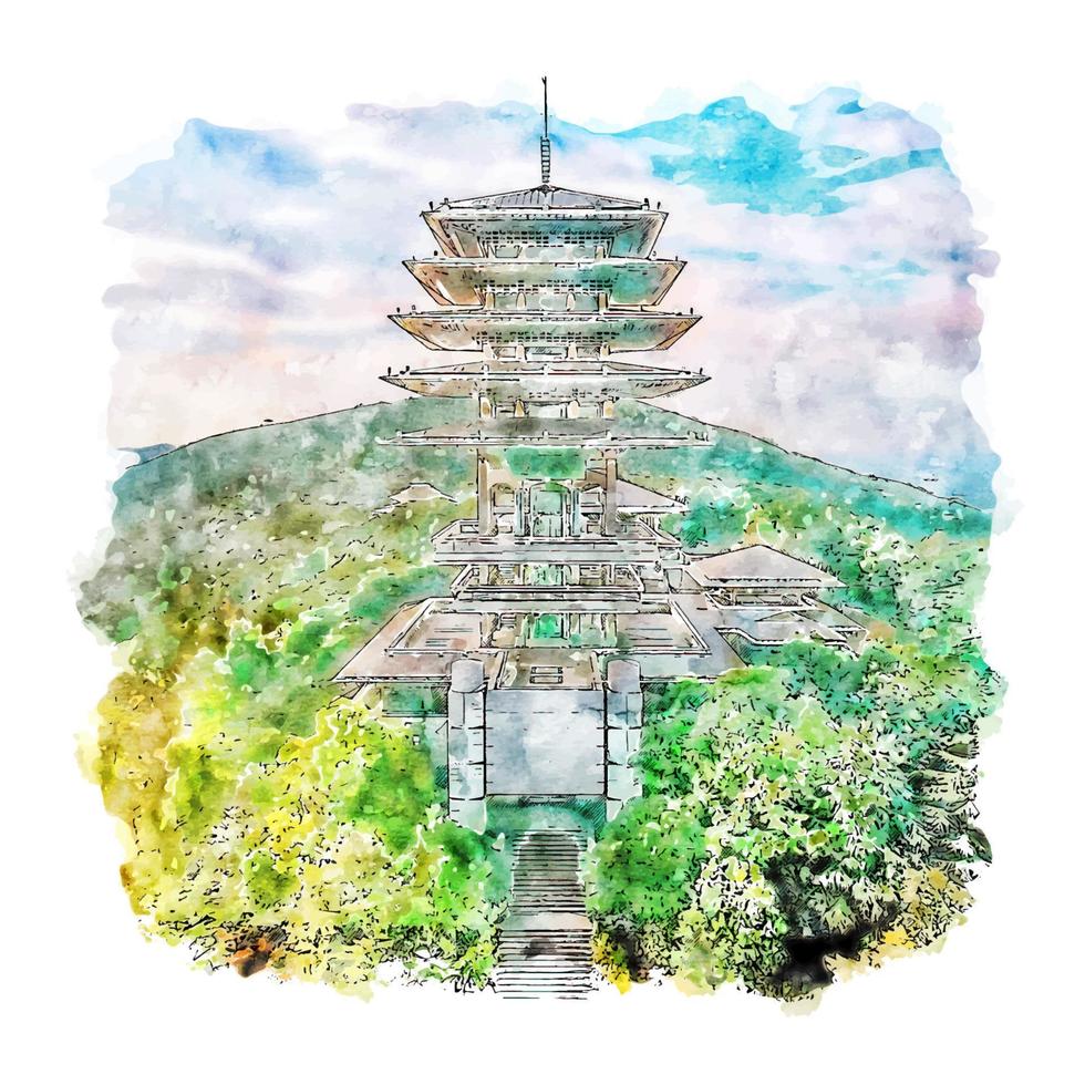 hangzhou chine croquis aquarelle illustration dessinée à la main vecteur