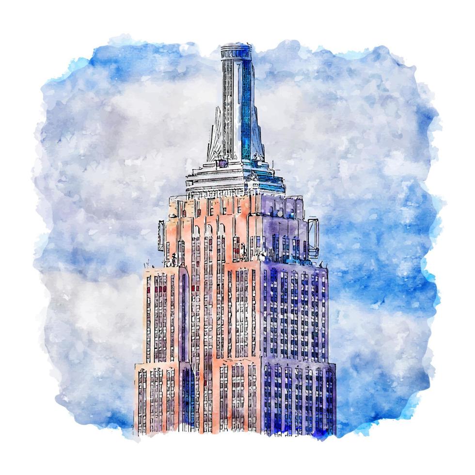 new york états unis croquis aquarelle illustration dessinée à la main vecteur