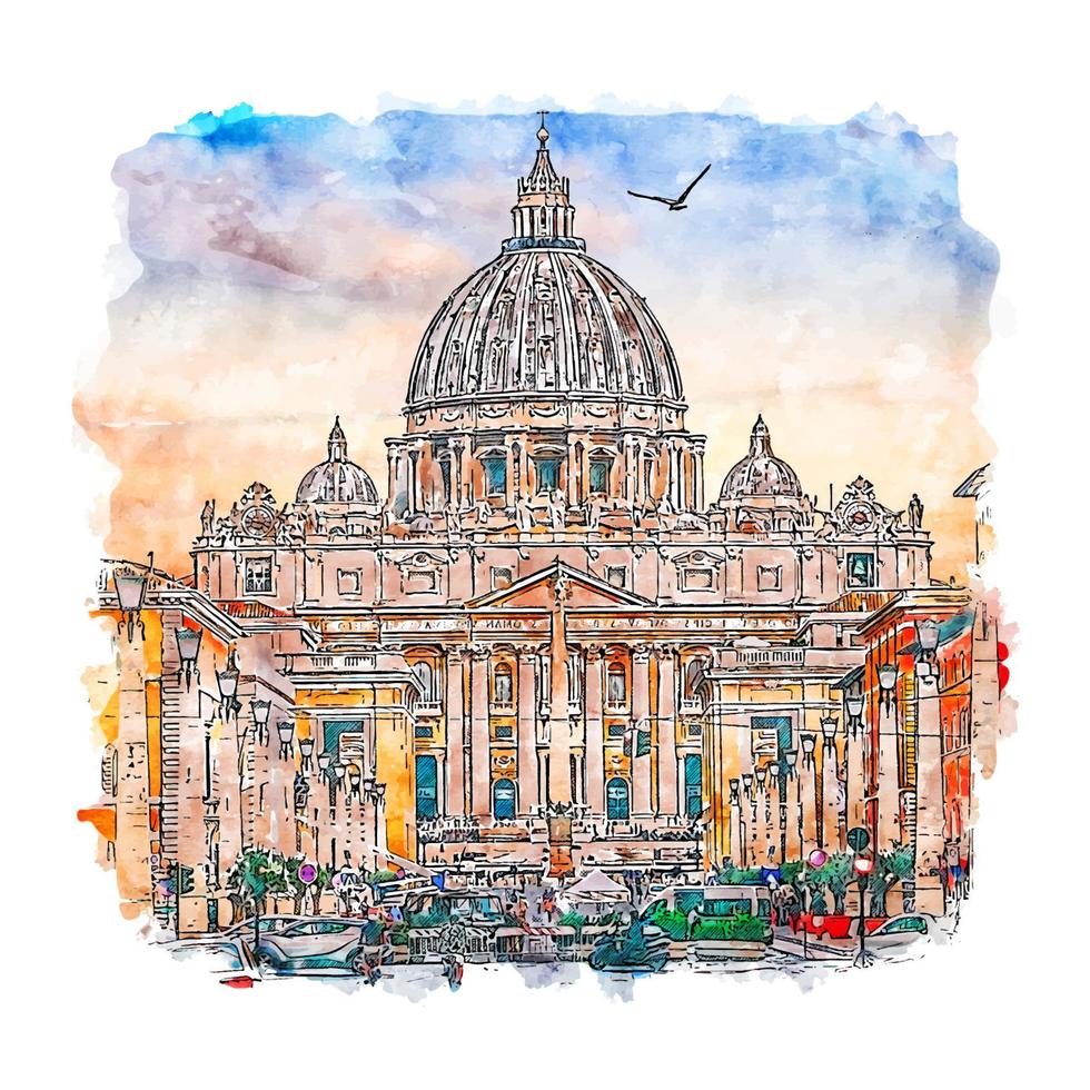 rome italie croquis aquarelle illustration dessinée à la main vecteur