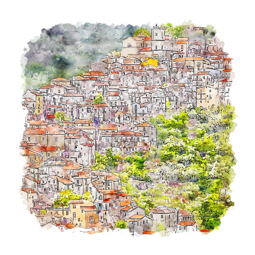 rivello village italie croquis aquarelle illustration dessinée à la main vecteur