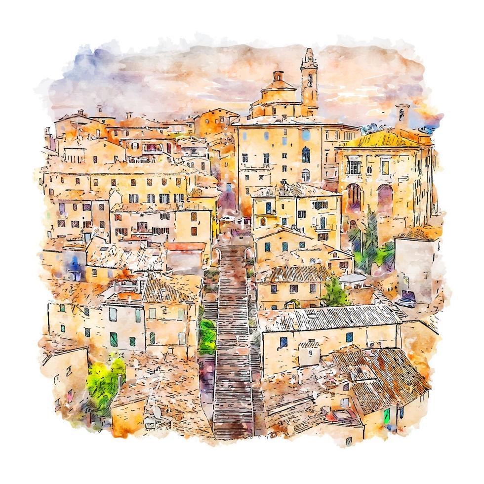 corinaldo italie croquis aquarelle illustration dessinée à la main vecteur