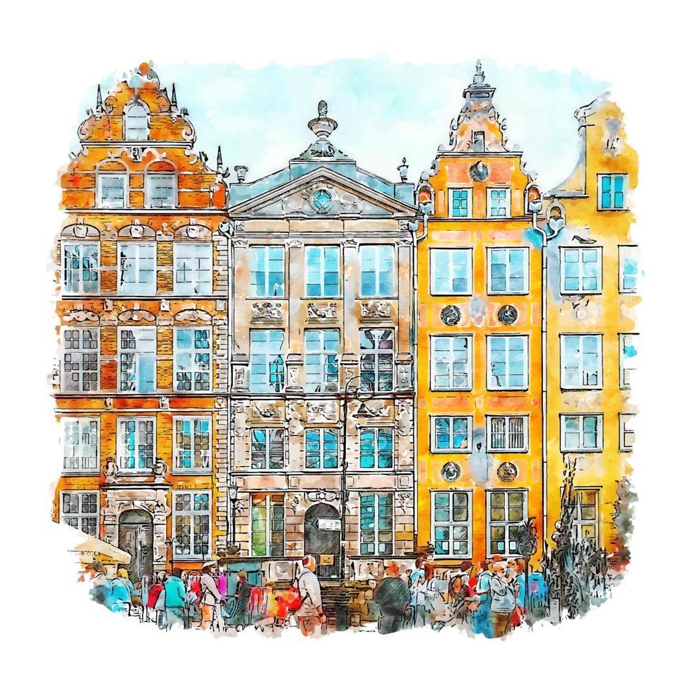 gdansk pologne croquis aquarelle illustration dessinée à la main vecteur