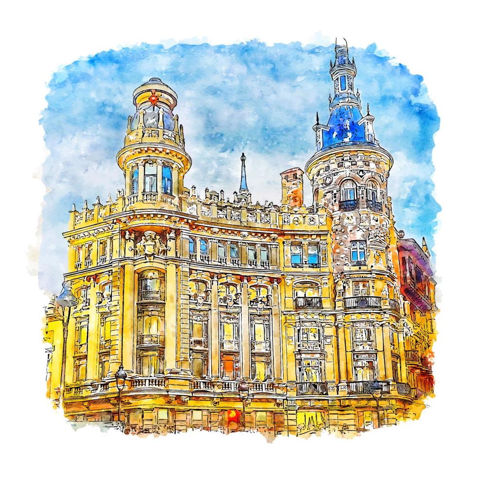 madrid espagne croquis aquarelle illustration dessinée à la main vecteur