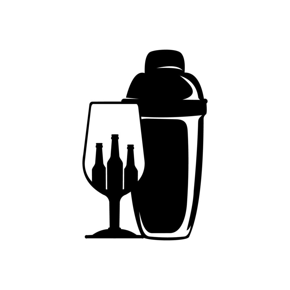 logo du bar à cocktails. shaker à cocktail avec verre à cocktail sur fond blanc. vecteur