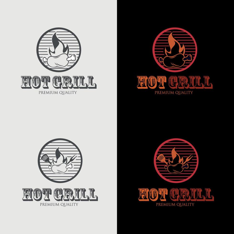 logo de gril chaud. vecteur steak barbecue et emblème de feu grill