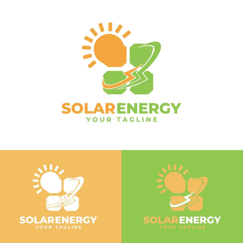 modèle de conception de logo d'énergie solaire solaire. panneau solaire et signe du soleil. emblème d'entreprise d'énergie naturelle alternative. vecteur