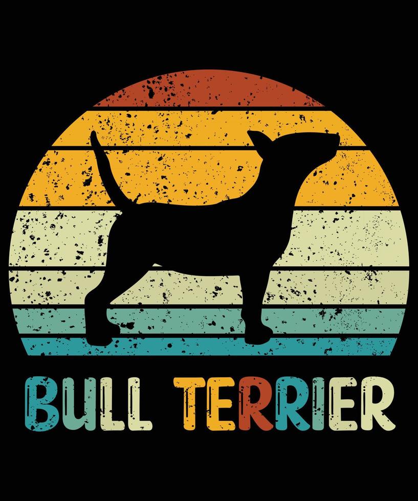 drôle bull terrier vintage rétro coucher de soleil silhouette cadeaux amoureux des chiens propriétaire de chien essentiel t-shirt vecteur