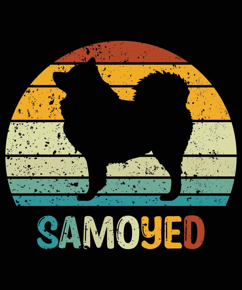 drôle samoyède vintage rétro coucher de soleil silhouette cadeaux amoureux des chiens propriétaire de chien essentiel t-shirt vecteur