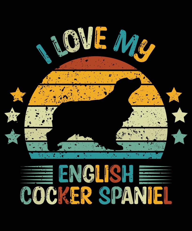 drôle anglais cocker spaniel vintage rétro coucher de soleil silhouette cadeaux amoureux des chiens propriétaire de chien essentiel t-shirt vecteur