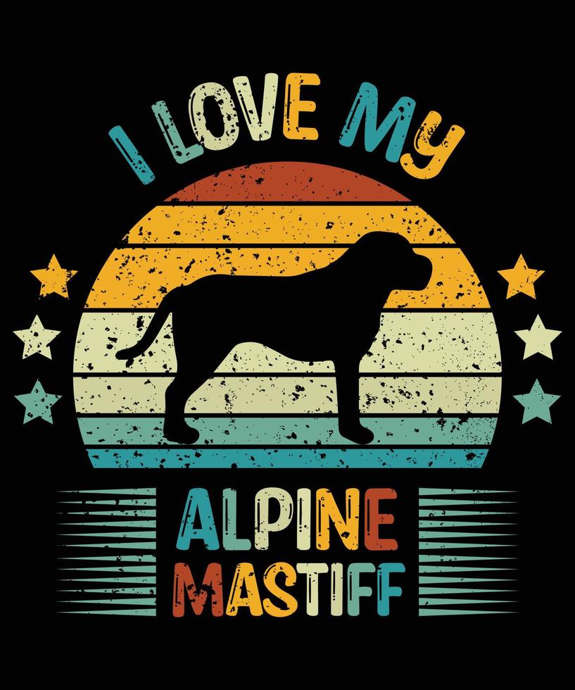 dogue alpin drôle vintage rétro coucher de soleil silhouette cadeaux amoureux des chiens propriétaire de chien essentiel t-shirt vecteur