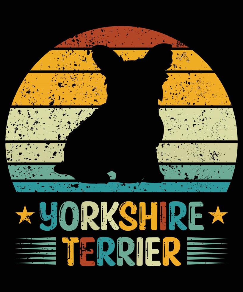 drôle yorkshire terrier vintage rétro coucher de soleil silhouette cadeaux amoureux des chiens propriétaire de chien essentiel t-shirt vecteur