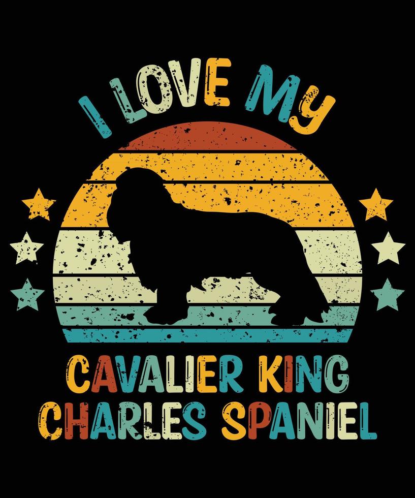 drôle cavalier king charles spaniel vintage rétro coucher de soleil silhouette cadeaux amoureux des chiens propriétaire de chien essentiel t-shirt vecteur