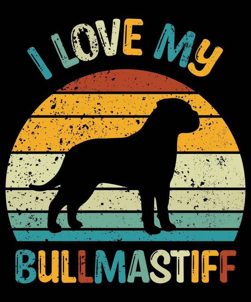 drôle bullmastiff vintage rétro coucher de soleil silhouette cadeaux amoureux des chiens propriétaire de chien essentiel t-shirt vecteur