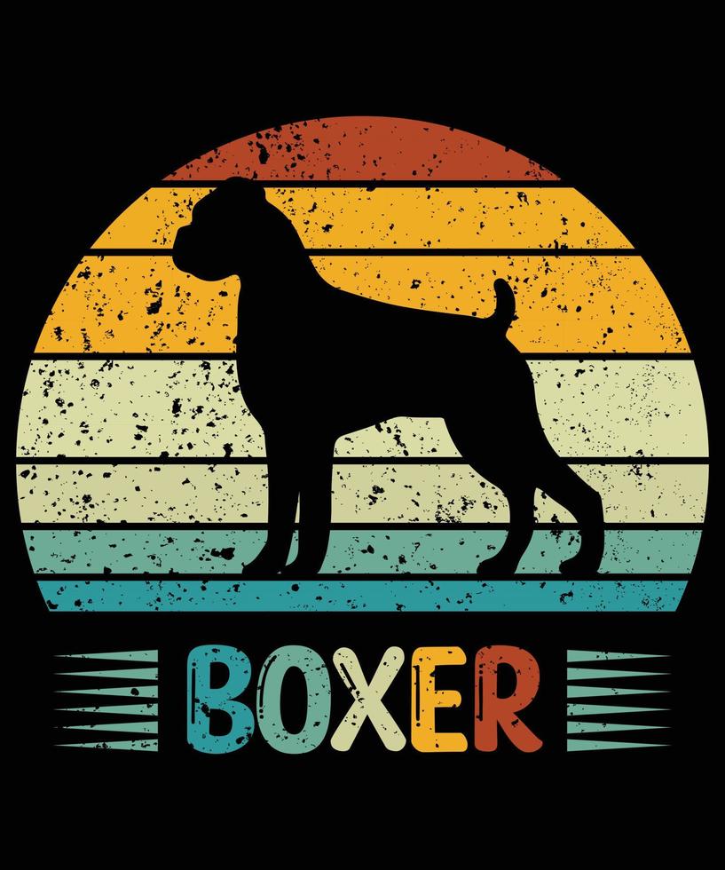 drôle boxeur vintage rétro coucher de soleil silhouette cadeaux amoureux des chiens propriétaire de chien essentiel t-shirt vecteur