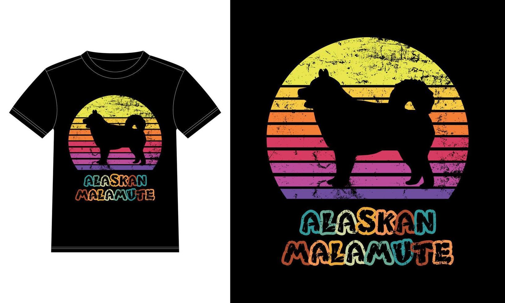 drôle malamute d'alaska vintage rétro coucher de soleil silhouette cadeaux amoureux des chiens propriétaire de chien essentiel t-shirt vecteur