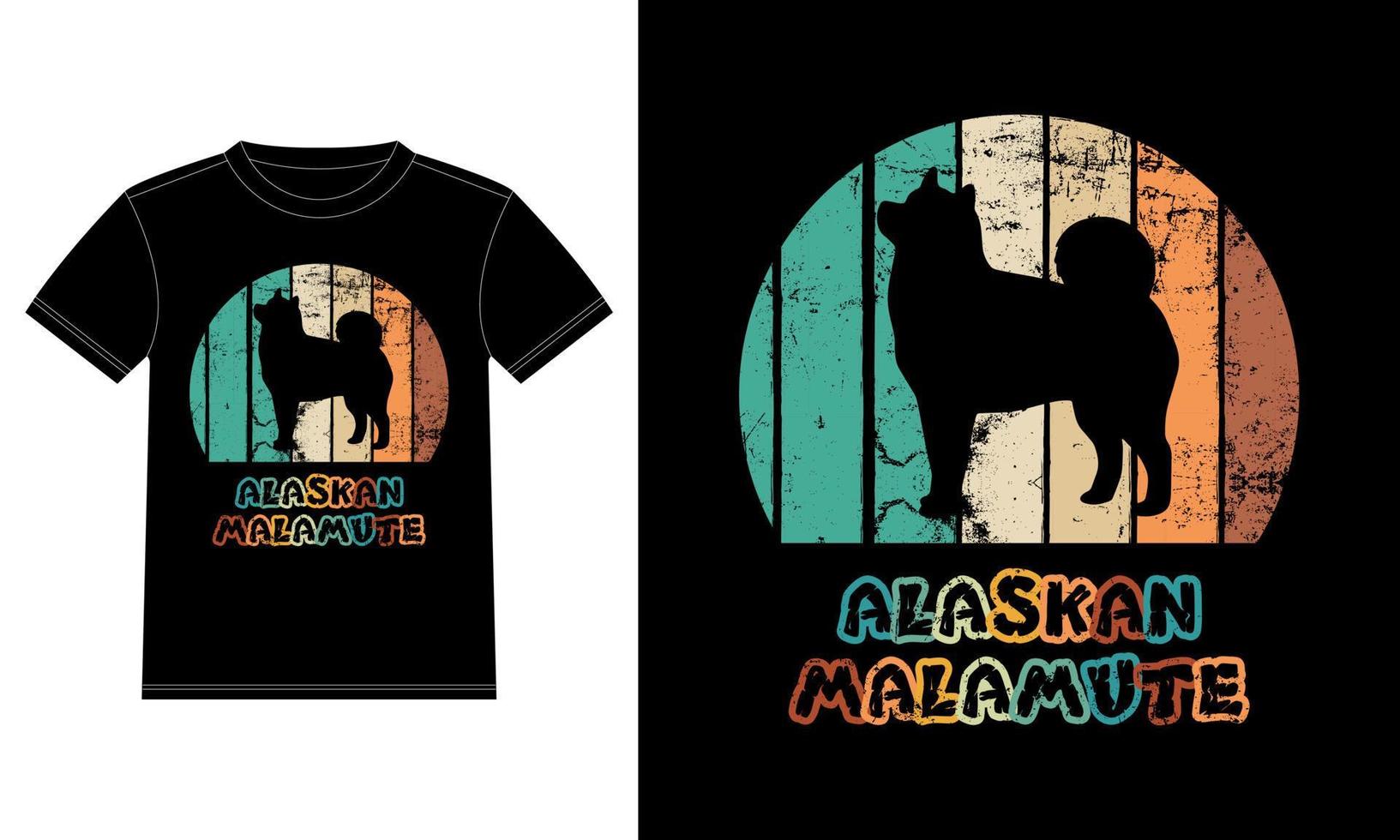 drôle malamute d'alaska vintage rétro coucher de soleil silhouette cadeaux amoureux des chiens propriétaire de chien essentiel t-shirt vecteur