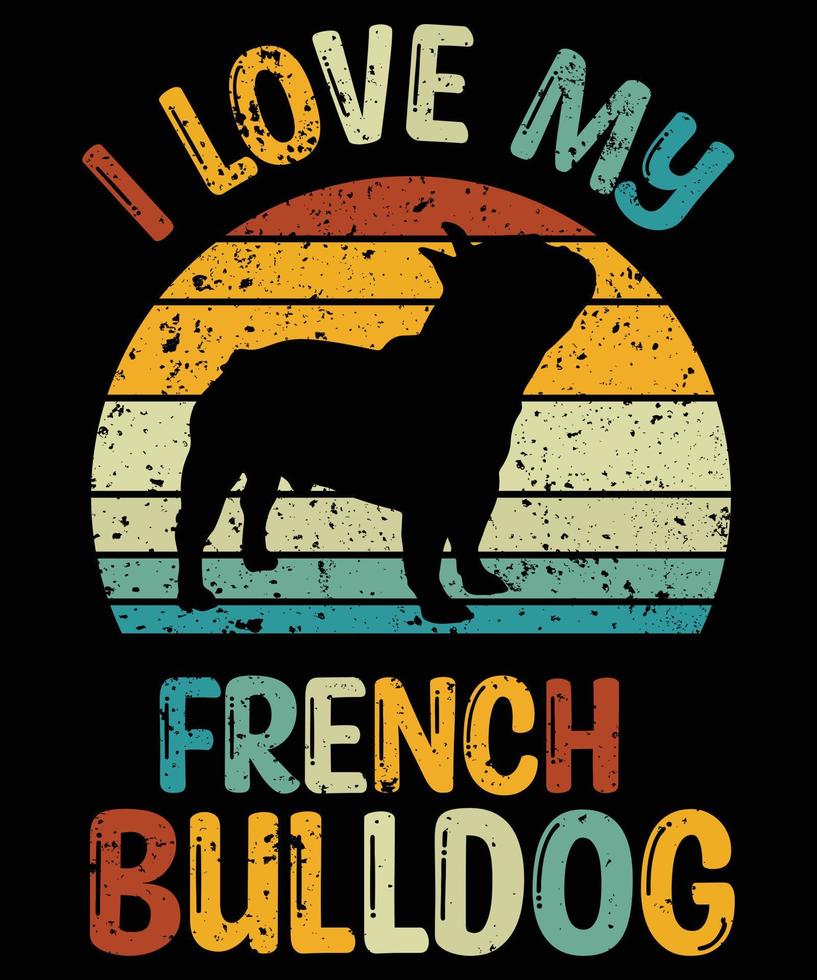 drôle bouledogue français vintage rétro coucher de soleil silhouette cadeaux amoureux des chiens propriétaire de chien essentiel t-shirt vecteur