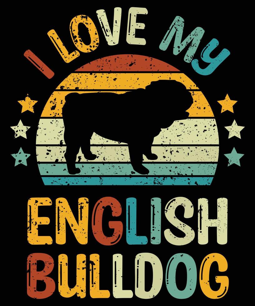 drôle bouledogue anglais vintage rétro coucher de soleil silhouette cadeaux amoureux des chiens propriétaire de chien essentiel t-shirt vecteur