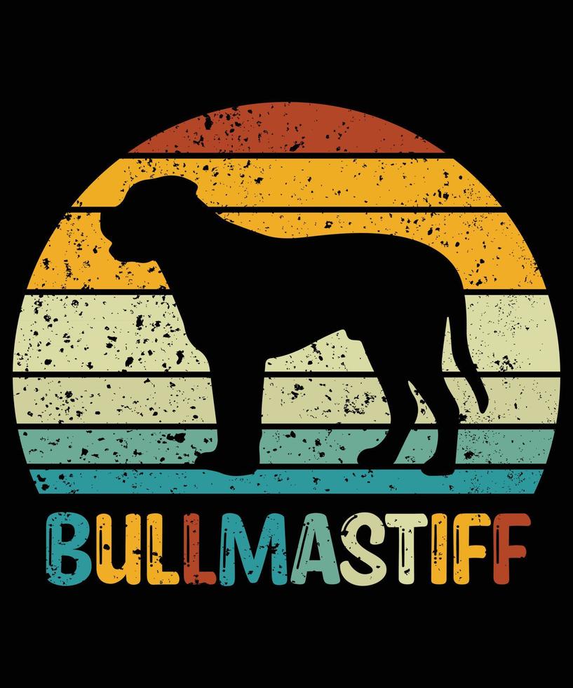 drôle bullmastiff vintage rétro coucher de soleil silhouette cadeaux amoureux des chiens propriétaire de chien essentiel t-shirt vecteur