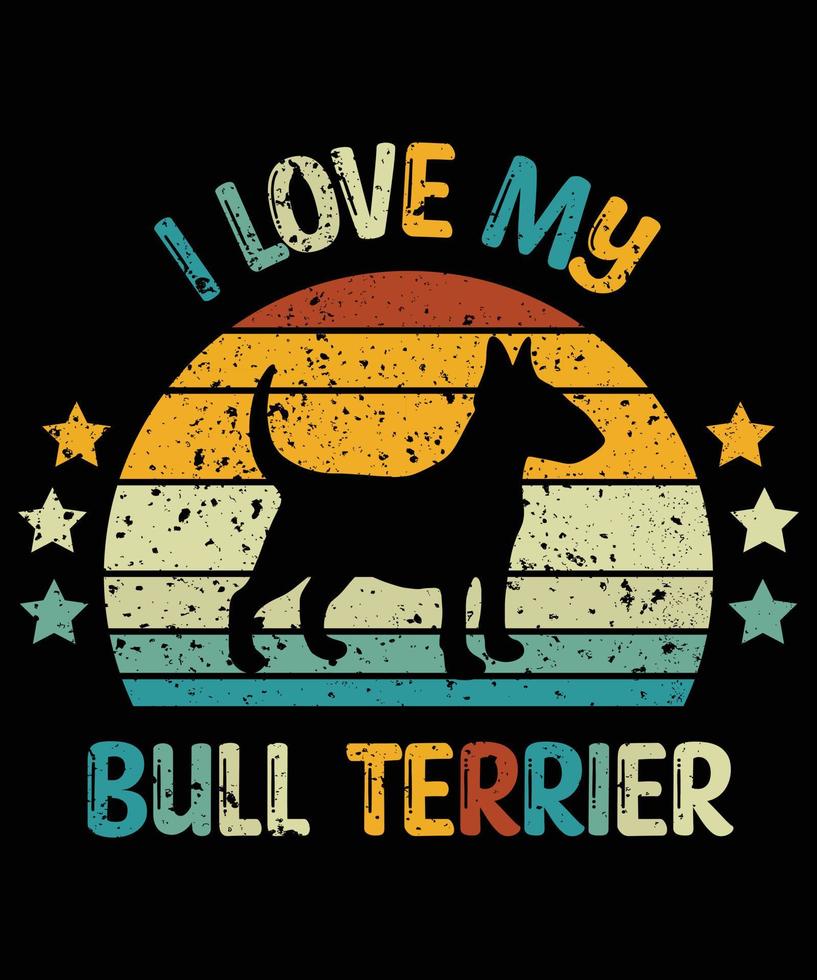 drôle bull terrier vintage rétro coucher de soleil silhouette cadeaux amoureux des chiens propriétaire de chien essentiel t-shirt vecteur