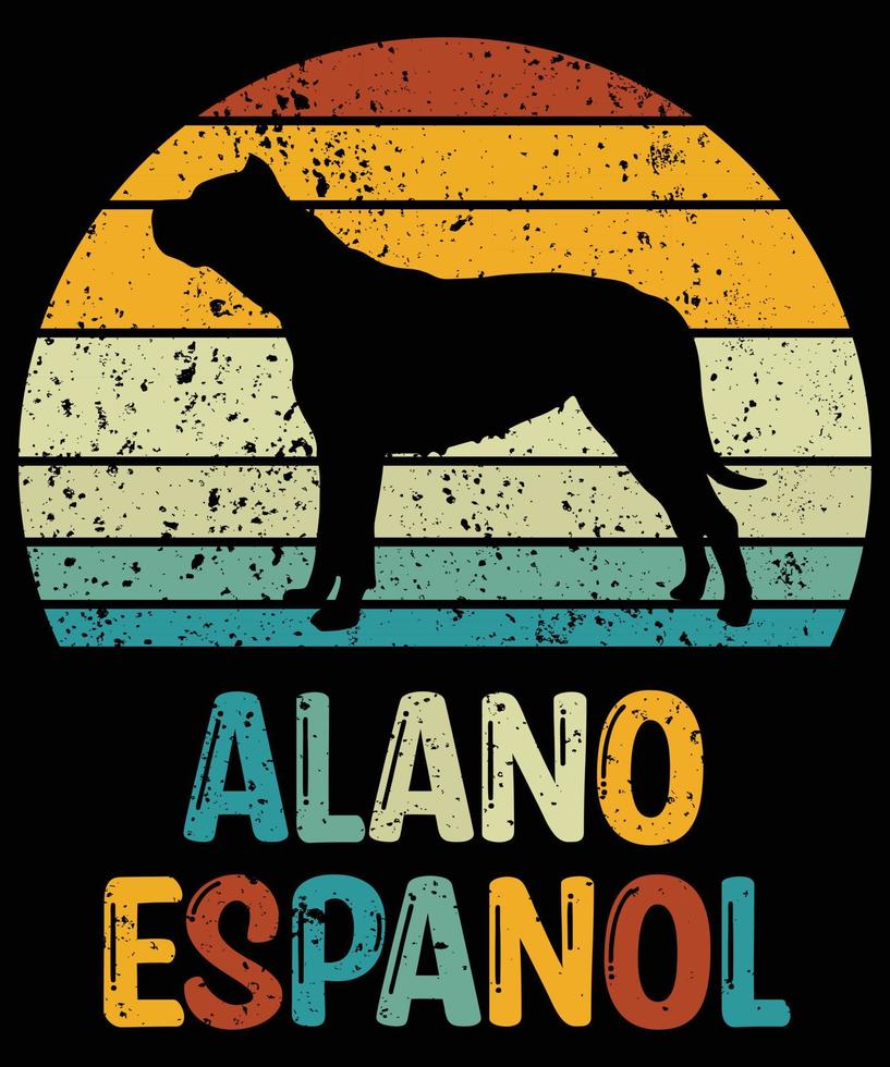 drôle alano espanol vintage rétro coucher de soleil silhouette cadeaux amoureux des chiens propriétaire de chien essentiel t-shirt vecteur
