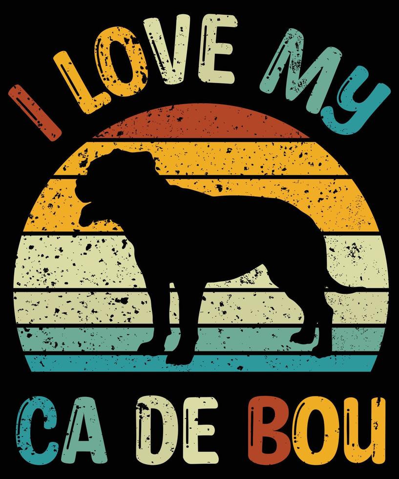 drôle ca de bou vintage rétro coucher de soleil silhouette cadeaux amoureux des chiens propriétaire de chien essentiel t-shirt vecteur
