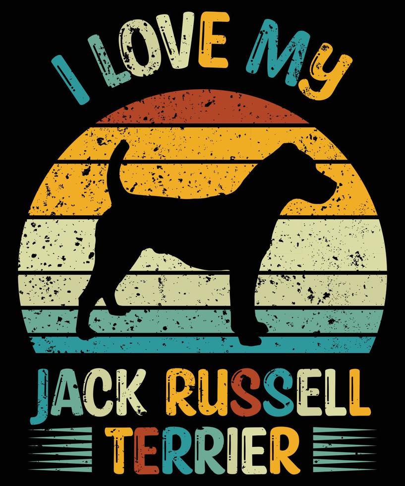 drôle jack russell terrier vintage rétro coucher de soleil silhouette cadeaux amoureux des chiens propriétaire de chien essentiel t-shirt vecteur