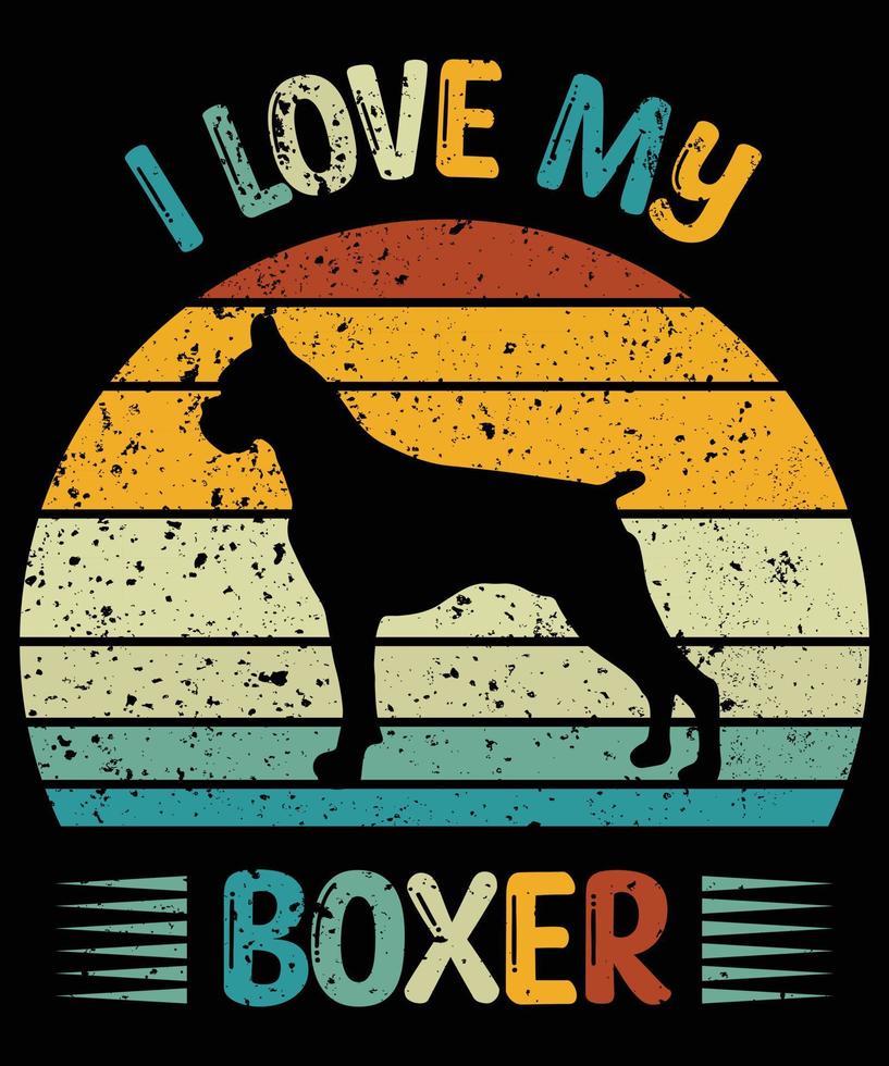 drôle boxeur vintage rétro coucher de soleil silhouette cadeaux amoureux des chiens propriétaire de chien essentiel t-shirt vecteur