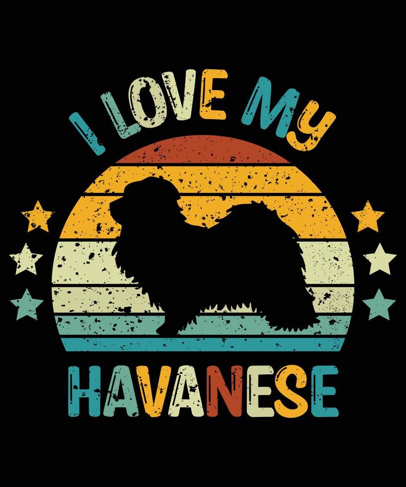 drôle havanese vintage rétro coucher de soleil silhouette cadeaux amoureux des chiens propriétaire de chien essentiel t-shirt vecteur