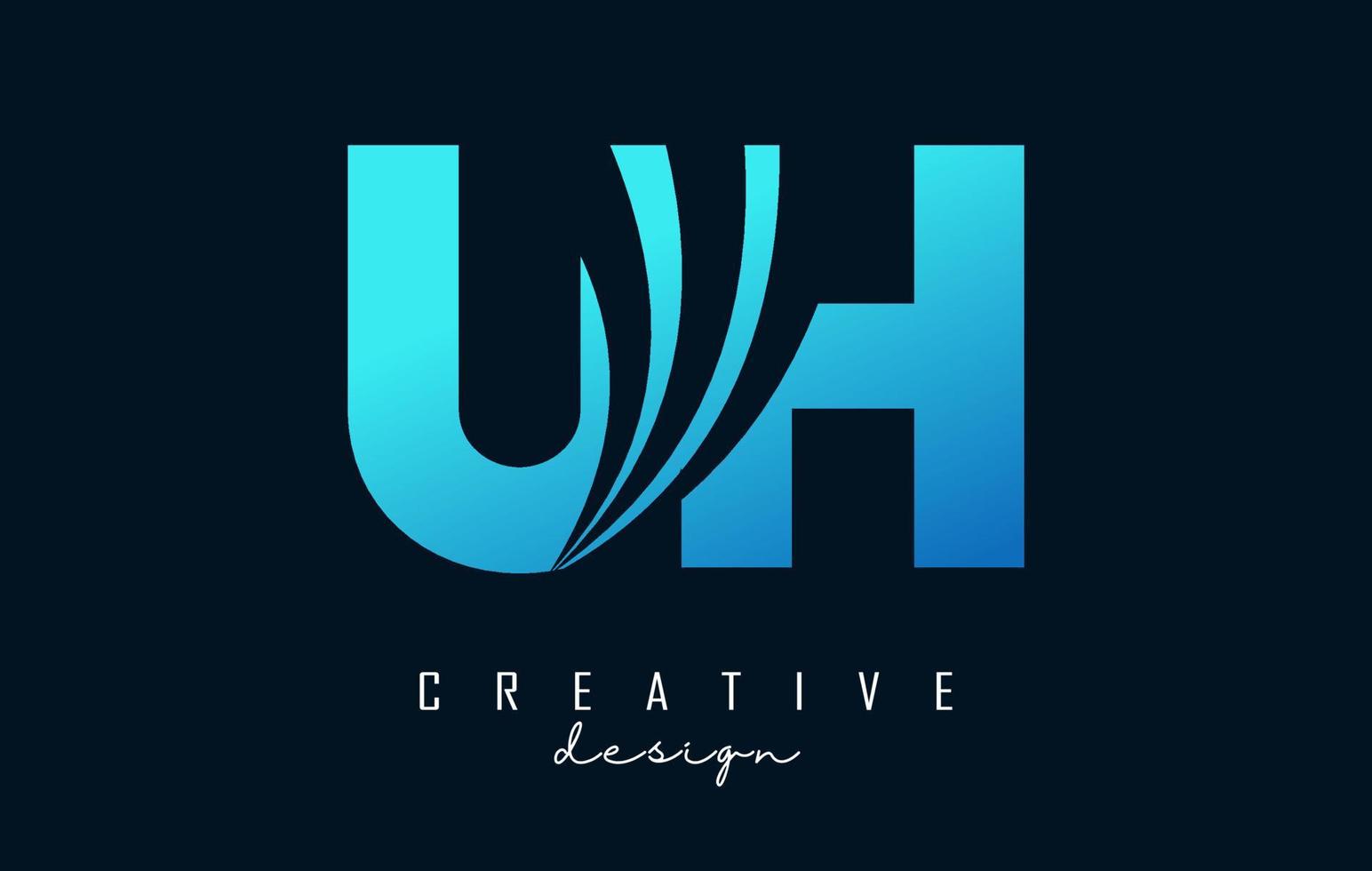 lettres bleues créatives uh uh logo avec lignes directrices et conception de concept de route. lettres avec un dessin géométrique. vecteur