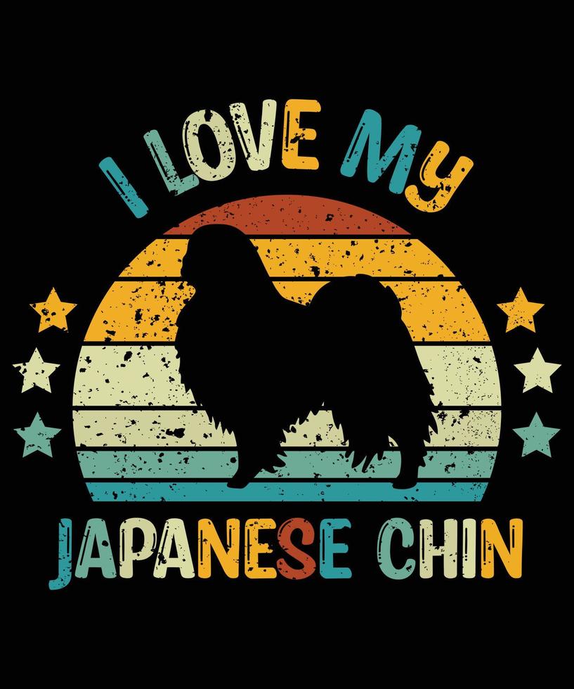 drôle japonais menton vintage rétro coucher de soleil silhouette cadeaux amoureux des chiens propriétaire de chien essentiel t-shirt vecteur