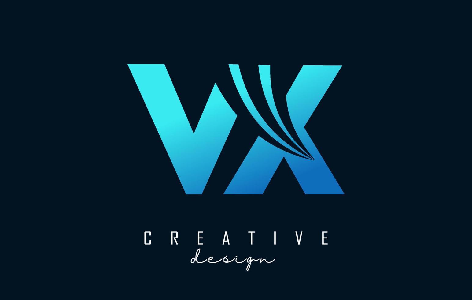 lettres bleues créatives logo vx vx avec lignes directrices et conception de concept de route. lettres avec un dessin géométrique. vecteur
