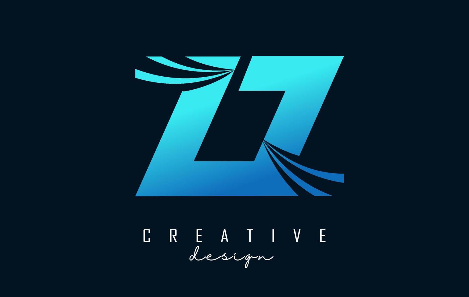 lettres bleues créatives zz z logo avec lignes directrices et conception de concept de route. lettres avec un dessin géométrique. vecteur