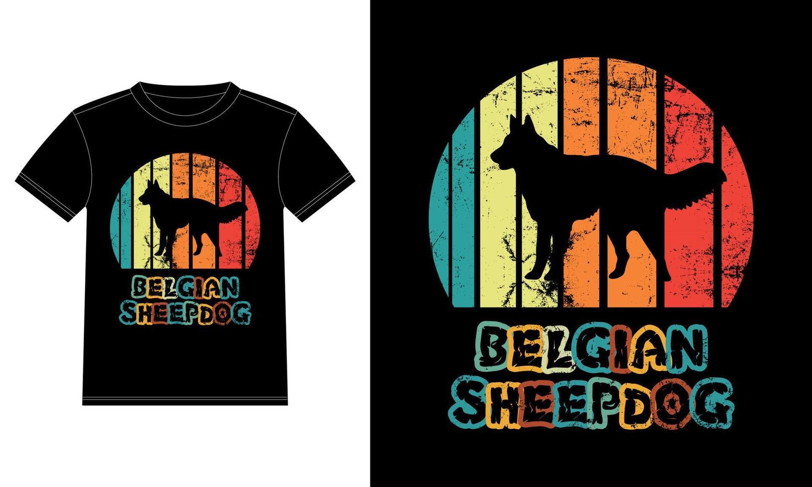 drôle de chien de berger belge vintage rétro coucher de soleil silhouette cadeaux amoureux des chiens propriétaire de chien essentiel t-shirt vecteur