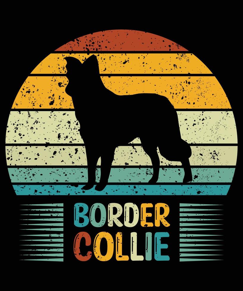 drôle border collie vintage rétro coucher de soleil silhouette cadeaux amoureux des chiens propriétaire de chien essentiel t-shirt vecteur