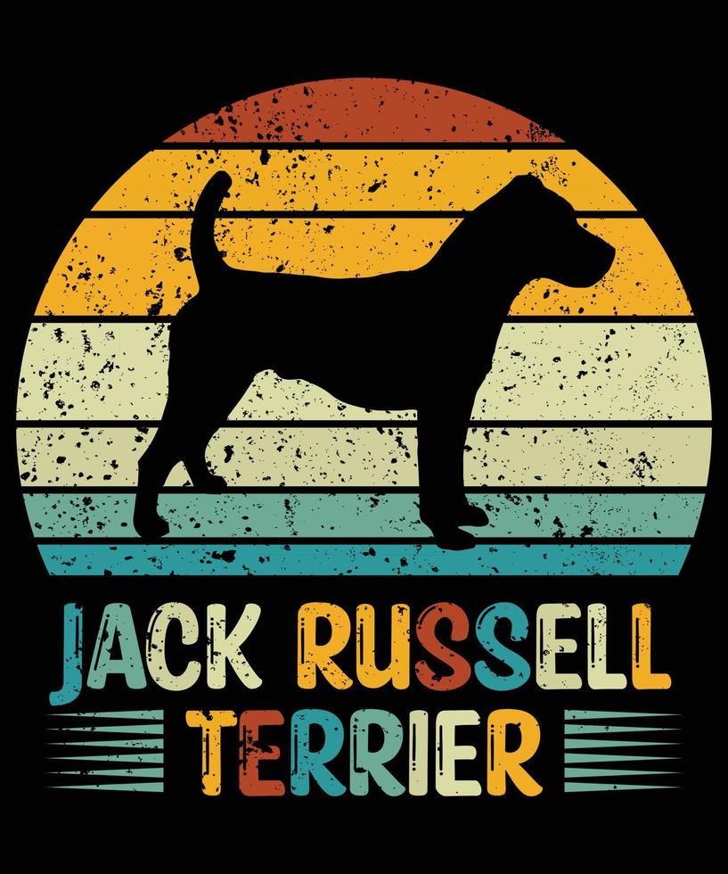 drôle jack russell terrier vintage rétro coucher de soleil silhouette cadeaux amoureux des chiens propriétaire de chien essentiel t-shirt vecteur