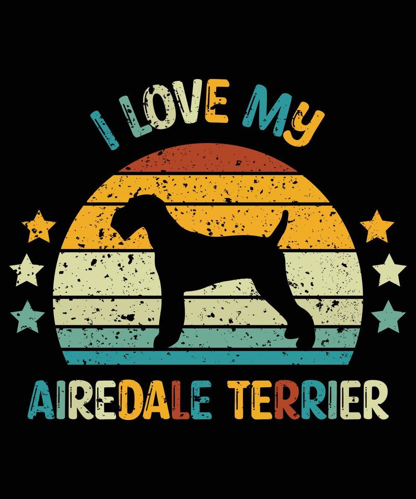 drôle airedale terrier vintage rétro coucher de soleil silhouette cadeaux amoureux des chiens propriétaire de chien essentiel t-shirt vecteur