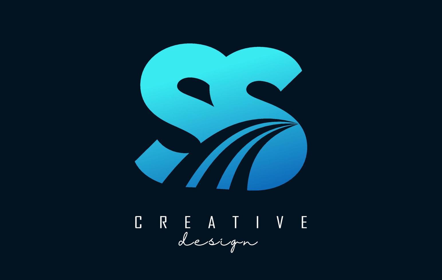 lettres bleues créatives ss s logo avec lignes directrices et conception de concept de route. lettres avec un dessin géométrique. vecteur