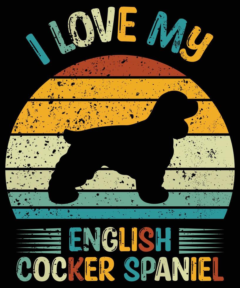 drôle anglais cocker spaniel vintage rétro coucher de soleil silhouette cadeaux amoureux des chiens propriétaire de chien essentiel t-shirt vecteur