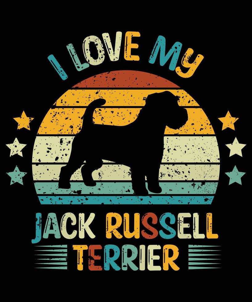 drôle jack russell terrier vintage rétro coucher de soleil silhouette cadeaux amoureux des chiens propriétaire de chien essentiel t-shirt vecteur