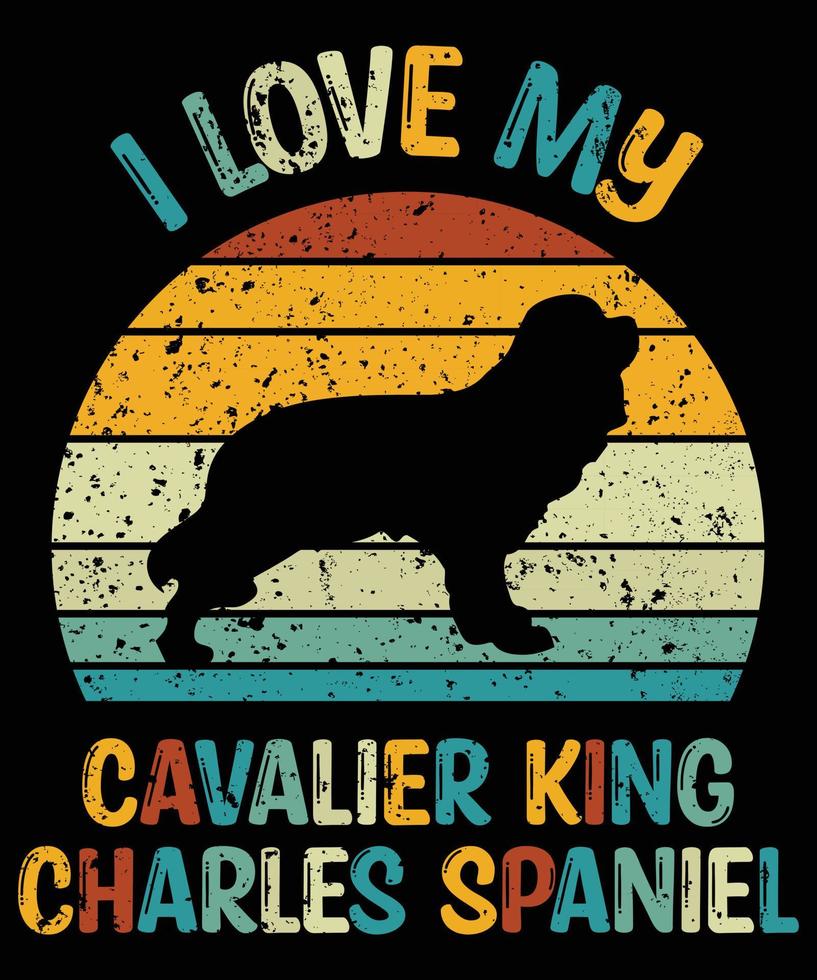 drôle cavalier king charles spaniel vintage rétro coucher de soleil silhouette cadeaux amoureux des chiens propriétaire de chien essentiel t-shirt vecteur