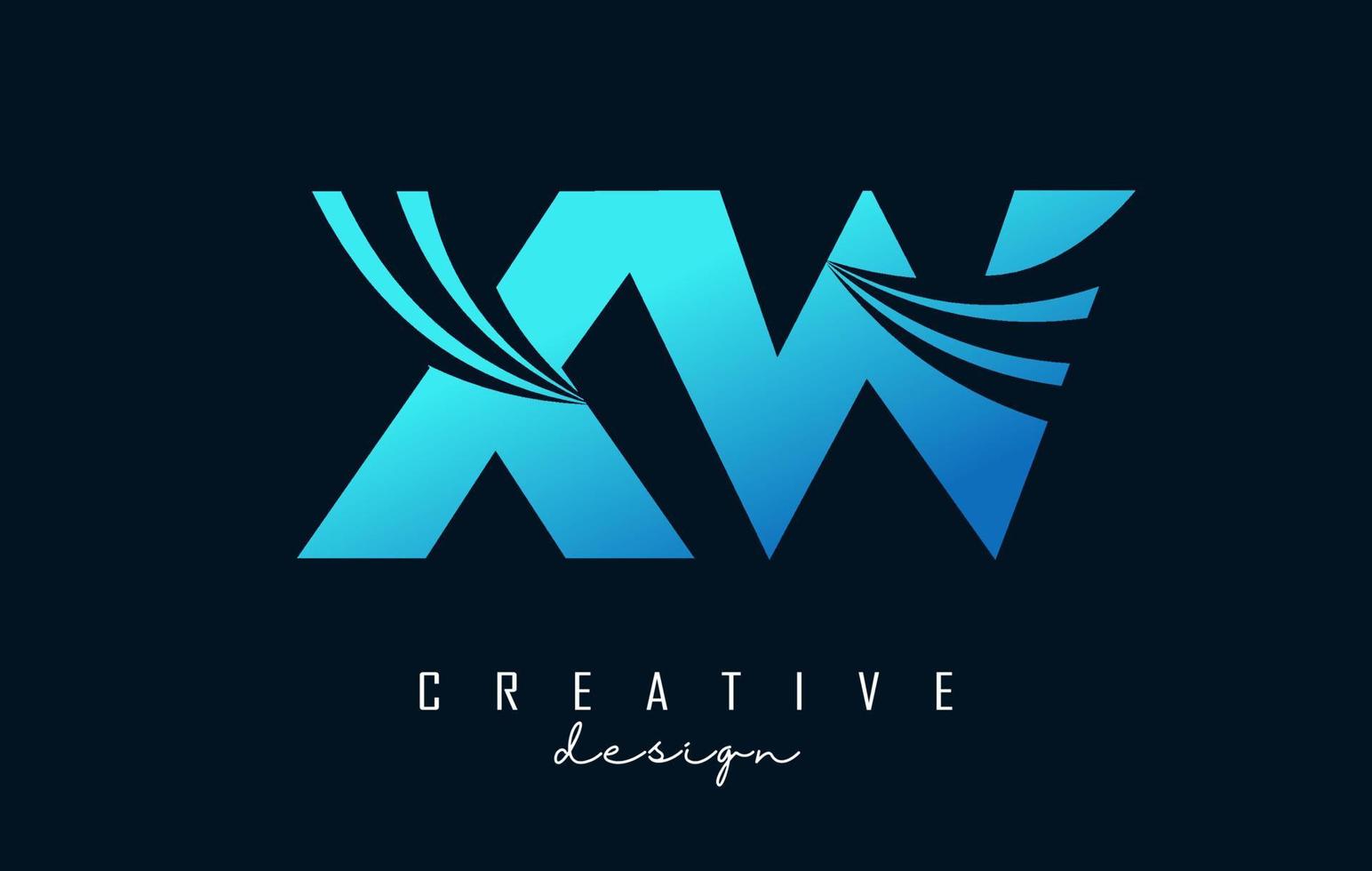 lettres bleues créatives logo xw xw avec lignes directrices et conception de concept de route. lettres avec un dessin géométrique. vecteur